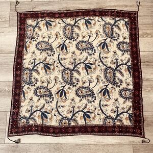 Abercrombie & Fitch Scarf Womens Block Print Cream 40" Square Tassel Boho shisha